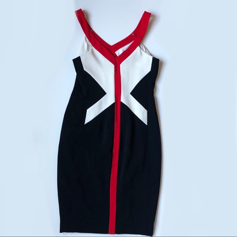 JAYGODFREY Black White Red Colorblock Sheath Dress - Picture 3 of 5